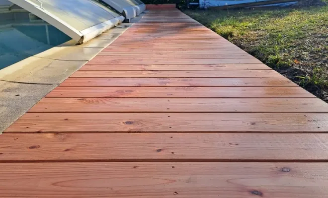 INSTALLATION TERRASSE BOIS EN DOUGLAS SUR RENAISON, Roanne, Les Ouvertures Melot